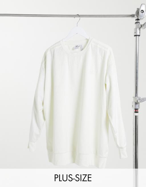 adidas Originals Plus 'Comfy Cords' velvet corduroy sweatshirt in off white