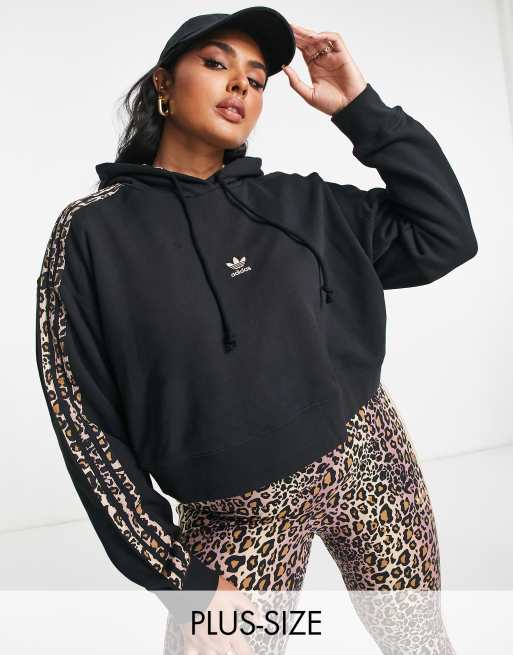 adidas Originals Plus cropped hoodie with leopard print stripes in ...