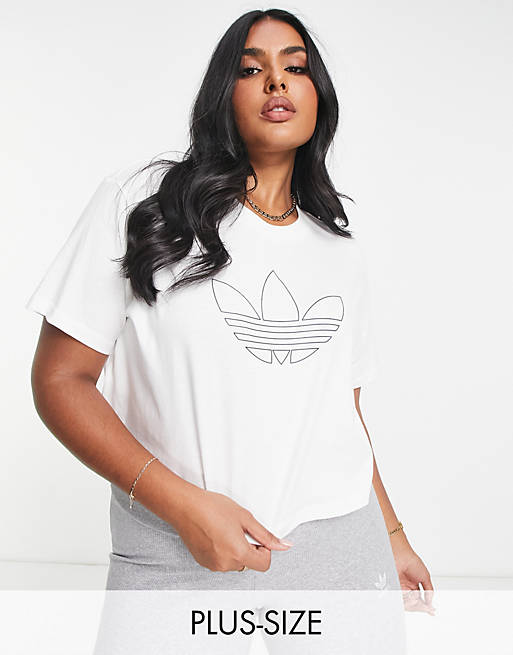 Adidas Originals Plus cropped logo t-shirt in white | ASOS