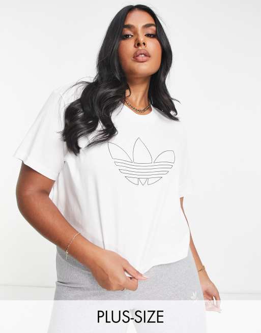 Adidas Originals Plus cropped logo t-shirt in white