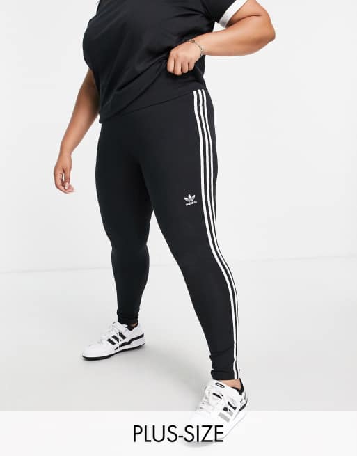 adidas Originals Plus – Czarne legginsy z logo i trzema paskami
