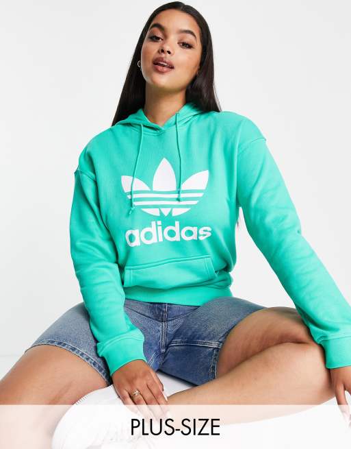 adidas Originals Plus - Felpa con cappuccio verde con logo grande