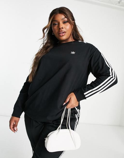 adidas Originals Plus Langarmliges T Shirt in Schwarz mit 3 Streifen ASOS