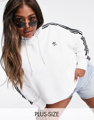 adidas Originals Plus large trefoil cropped hoodie in white
