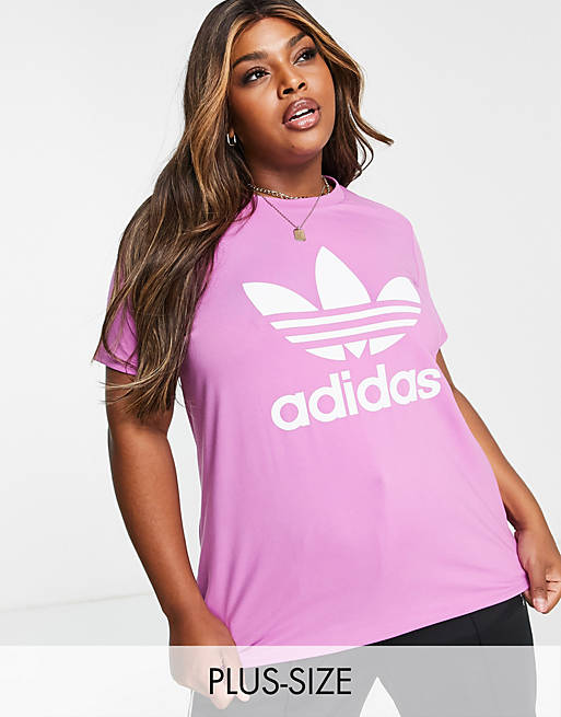 adidas Originals Plus large trefoil t-shirt in lilac | ASOS