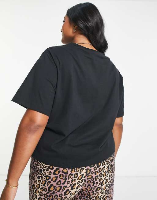 adidas Originals Plus leopard print trefoil t-shirt in black