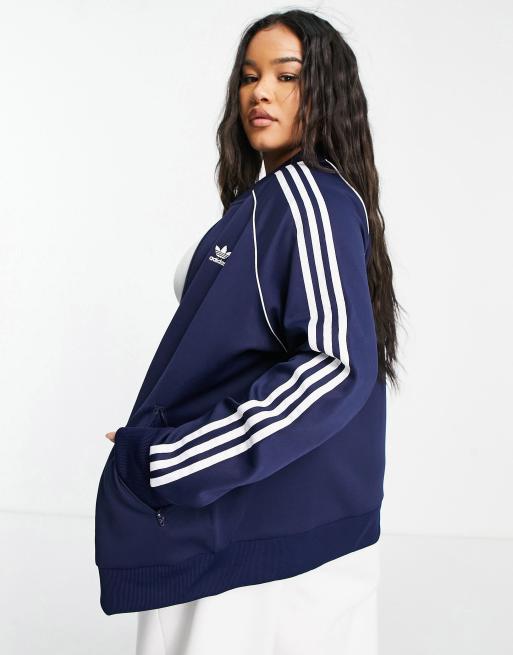 adidas Originals Plus logo three stripe zip through track jacket in navy