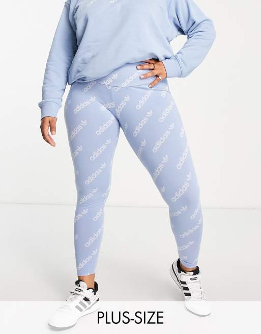 adidas Originals Plus 'Logomania' repeat logo leggings in light blue