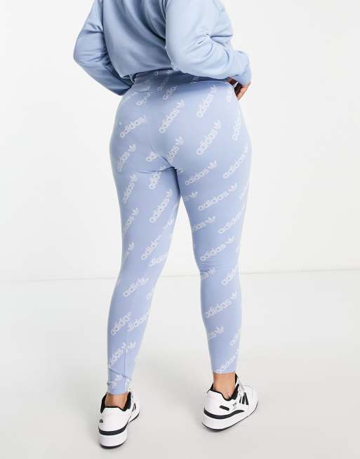 adidas Originals 'Logomania' repeat logo leggings in light blue