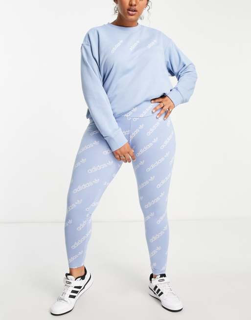 adidas Originals 'Logomania' repeat logo leggings in light blue