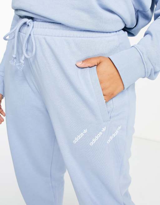 adidas Originals Plus 'Logomania' repeat logo leggings in light blue, ASOS