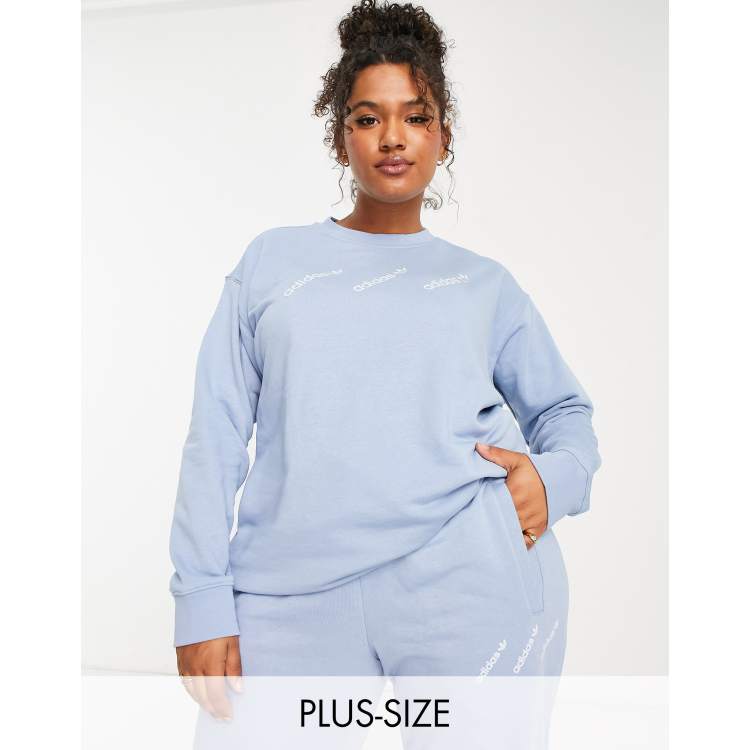 adidas Originals Plus Logomania triple logo sweatshirt in light blue MBLUE