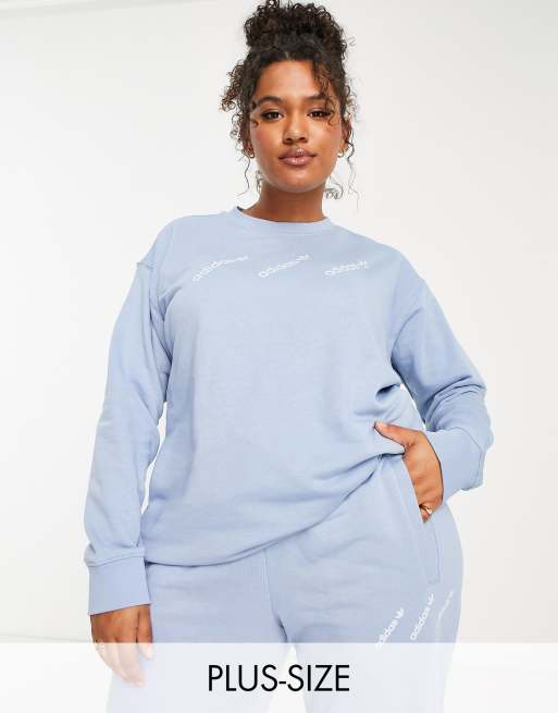 adidas Originals Plus Logomania triple logo sweatshirt in light blue MBLUE