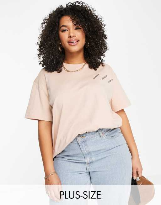 adidas Originals Plus 'Logomania' triple logo t-shirt in blush