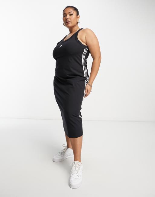 adidas Originals Plus - Mouwloze midi-jurk met 3-Stripes in zwart
