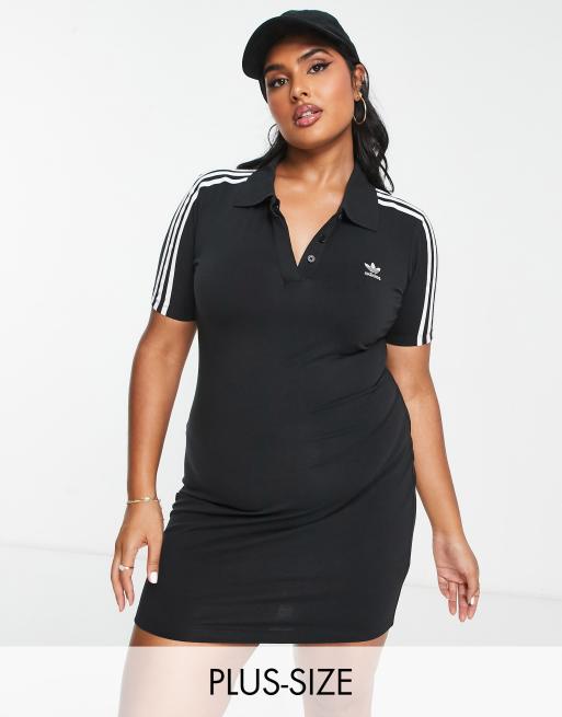 adidas Originals Plus polo three stripe dress in black