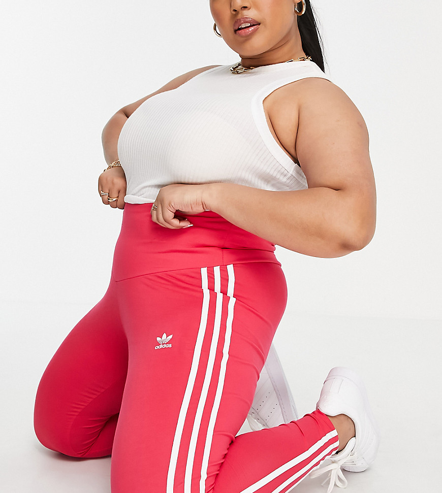 Adidas originals plus size 3 stripe leggings in pink
