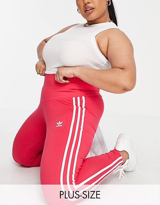 adidas originals plus size 3 stripe leggings in pink | ASOS