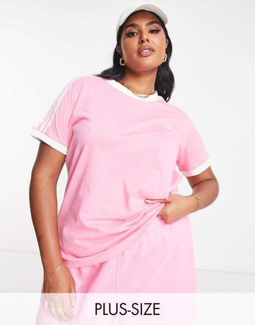 pink 3 stripe adidas shirt