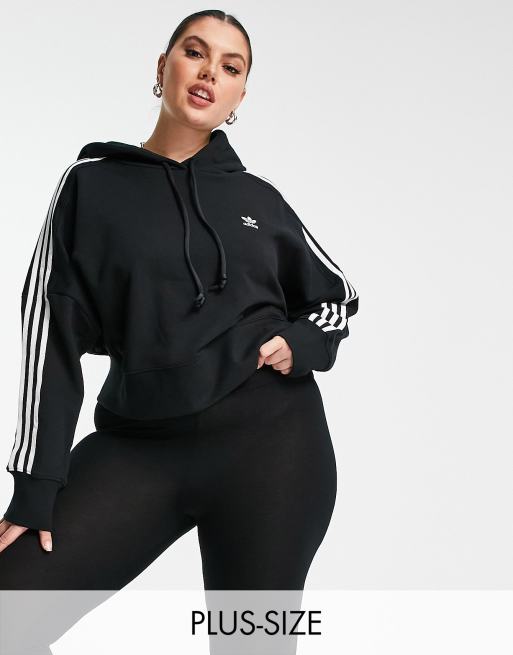 adidas Originals – Plusstorlek – adicolor – Svart huvtröja med tre ränder