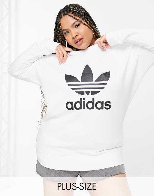 adidas Originals – Plusstorlek – adicolor – Vit sweatshirt med stor logga