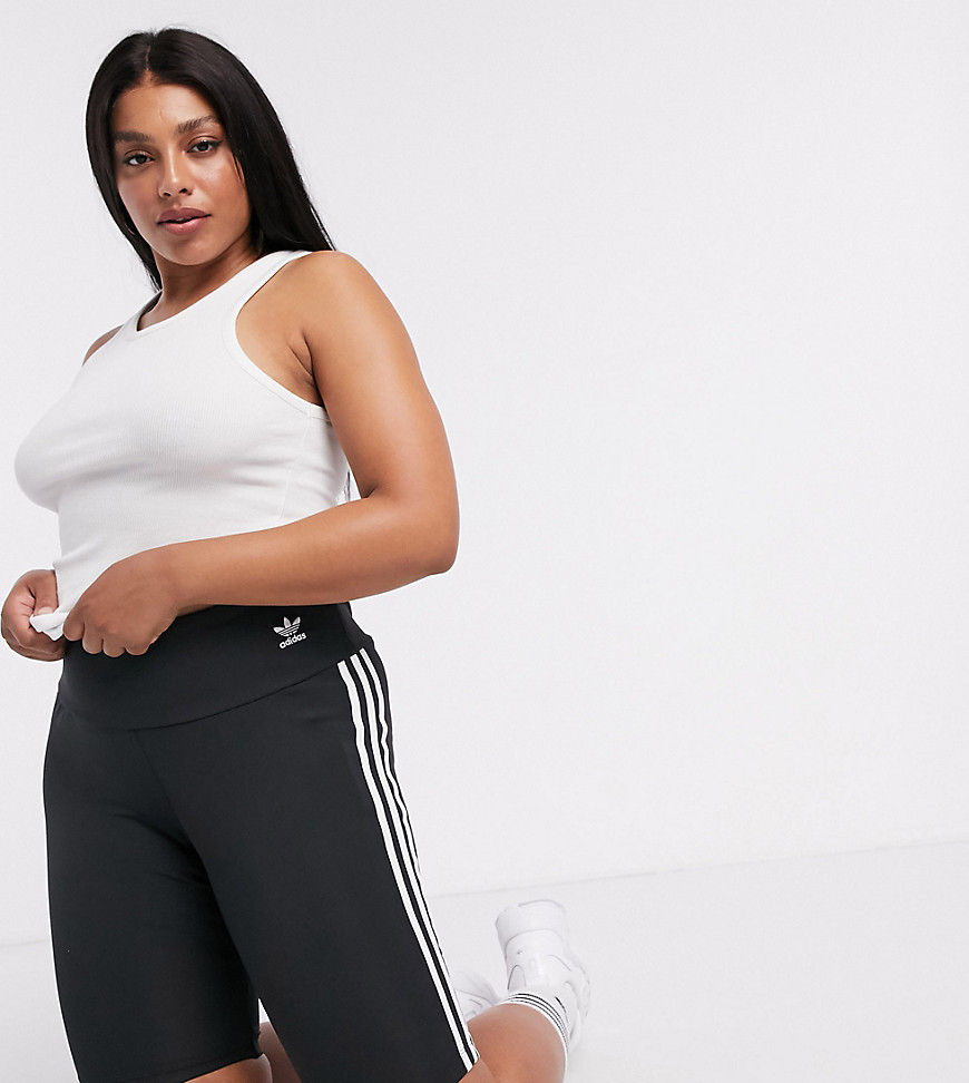 Adidas Originals – Plusstorlek – Svarta shorts med 3 ränder