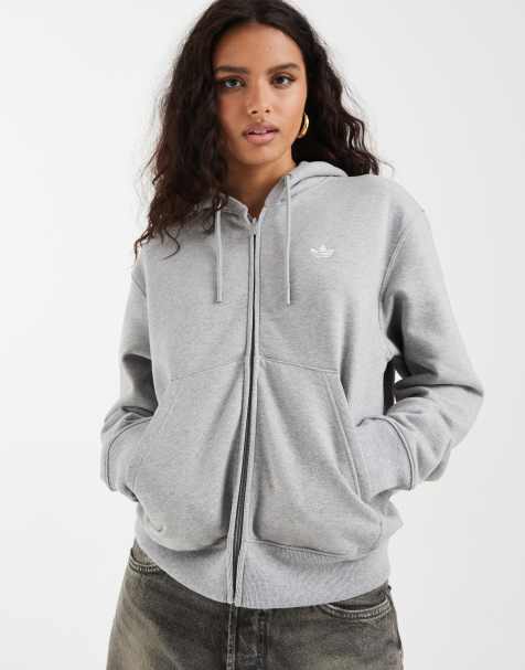adidas Originals podstawowa rozpinana bluza z kapturem na zamek w kolorze szarym - view 1