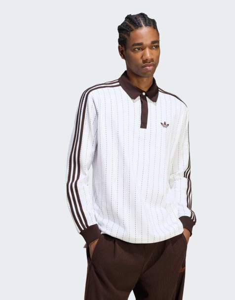adidas Originals polo à manches longues à rayures fines blanc - view 1