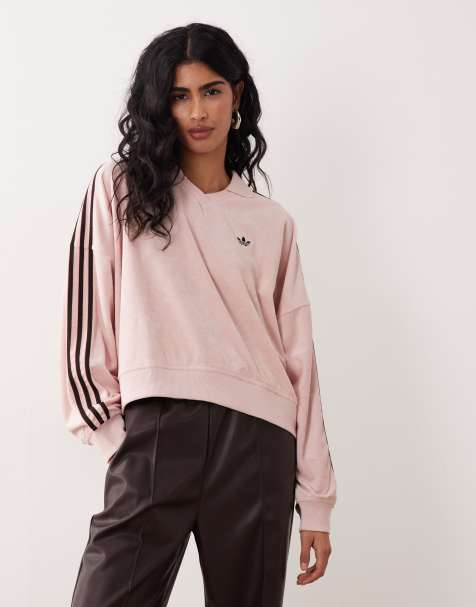 adidas Originals - Polo à manches longues et col V en tissu éponge - Rose sable - view 1