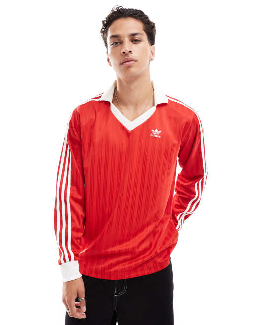 adidas Originals - Polo a maniche lunghe in piqué rossa