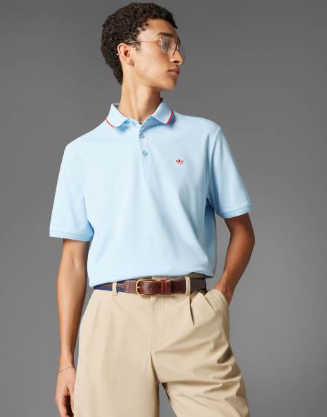 adidas Originals - Polo da golf azzurro cielo limpido con trifoglio in maglia twistknit - view 1