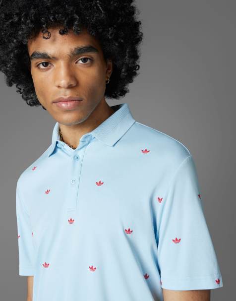 adidas Originals - Polo da golf color cielo limpido con trifogli stampati - view 1