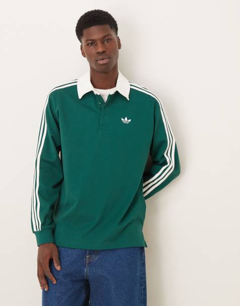 adidas Originals - Polo manches longues à trois bandes - Vert - view 1
