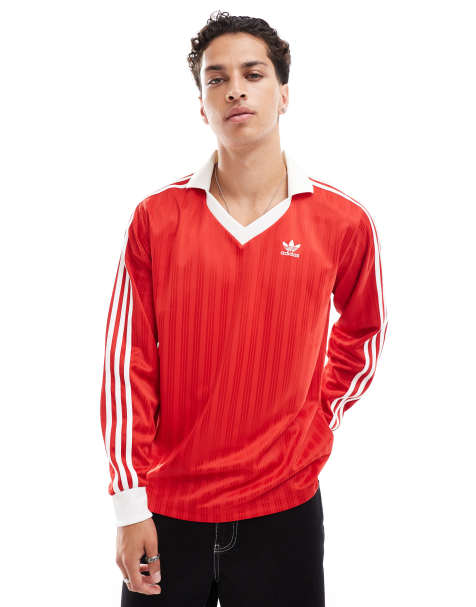 adidas Originals - Polo manches longues en piqué - Rouge - view 1