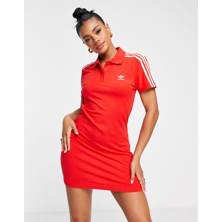 adidas Originals polo three stripe dress in red | ASOS