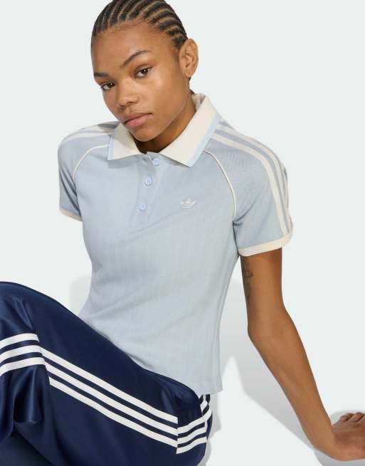 adidas Originals – Polohemd aus Tweed in Crystal Sky, 3 von 4