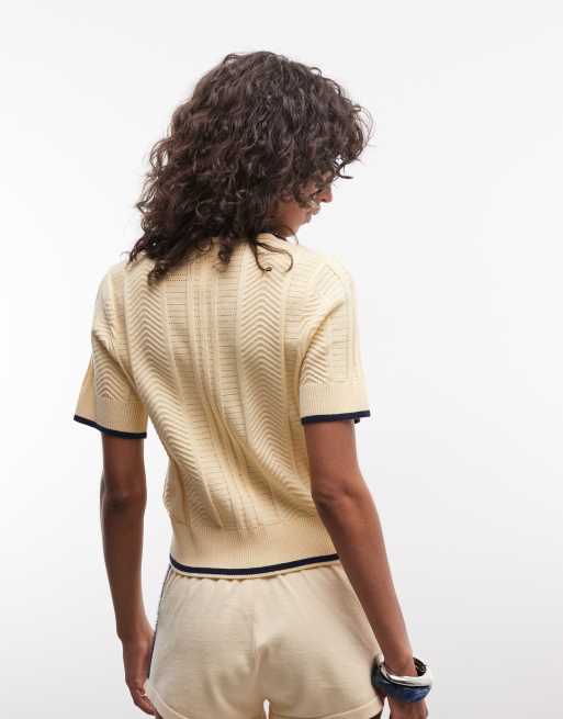 adidas Originals Polohemd mit Zopfmuster in Cremeweiß, 4 von 4
