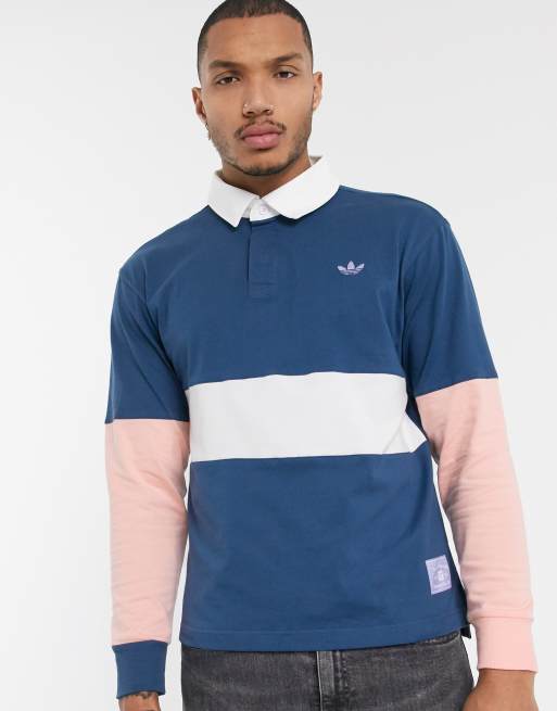 voorbeeld Markeer munt adidas Originals - Poloshirt met lange mouwen in marineblauw | ASOS