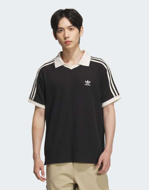 adidas Originals - Poloshort met wafeltextuur en korte mouwen in zwart