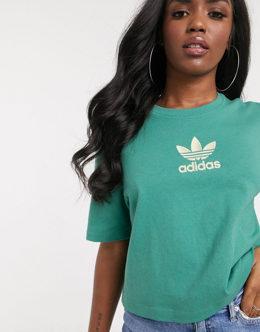 Adidas - Originals - Premium cropped T-shirt met trefoil in groen