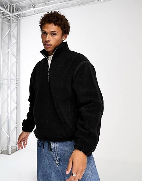 아디다스 adidas Originals Premium Essentials 1/2 zip teddy fleece coach jacket in black,Black