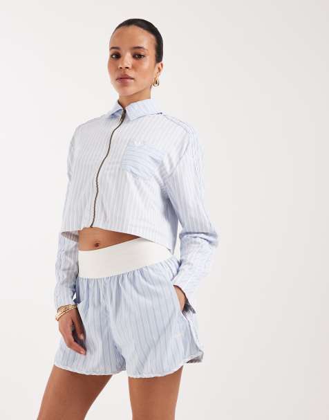 adidas Originals – Premium Essentials – Blårandig, kort skjorta - view 1