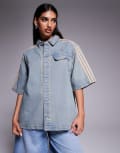 [adidas Originals] adidas Originals Premium Essentials denim short sleeve shirt-Navy M Indigo denim