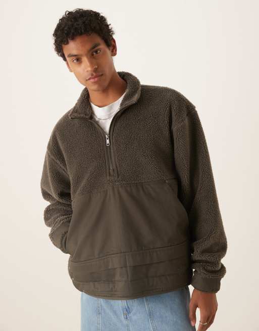 adidas Originals - Premium Essentials - Kakifarvet sweatshirt med halv lynlås