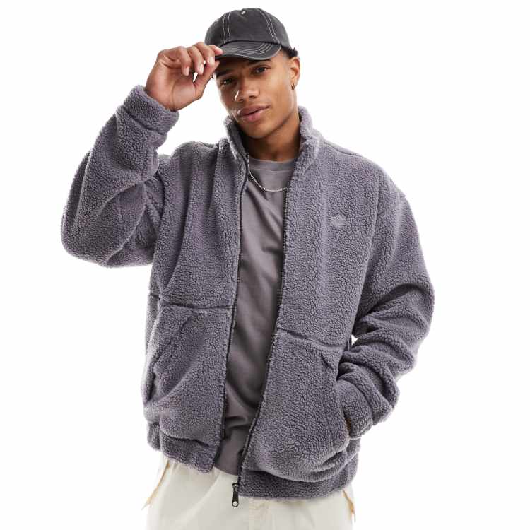 Essentials Men's Met sherpa gevoerde fleecetrui met capuchon en volledige ritssluiting, Olijfgroen, M
