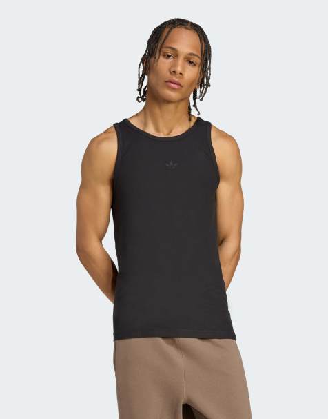 adidas Originals Premium essentials tight ribbed tank top in black / black