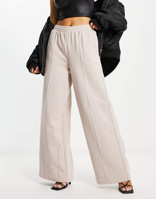 adidas Originals premium essentials wide leg trousers in beige