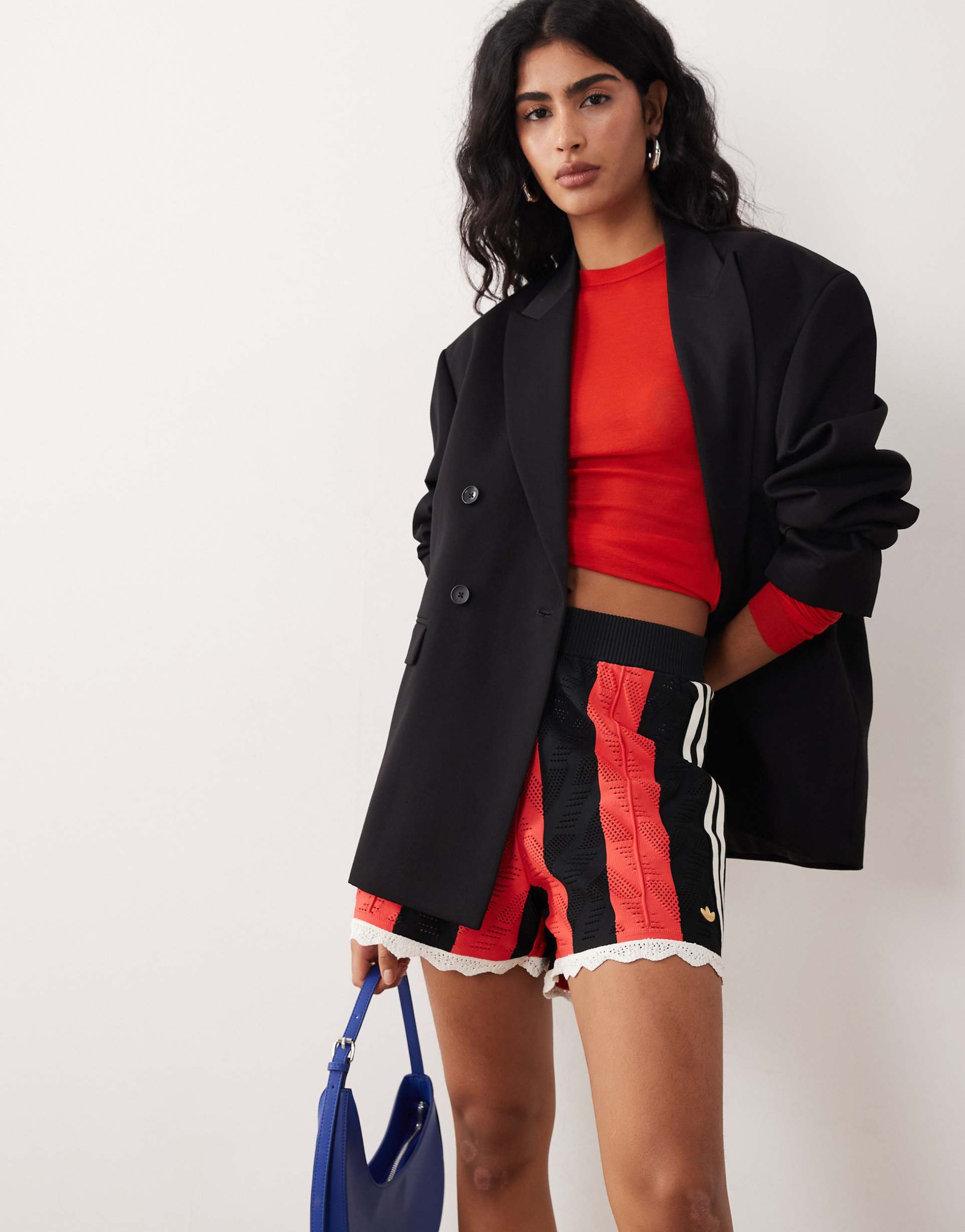 adidas originals premium firebird lace shorts in red and black