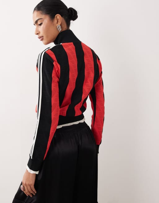 adidas Originals Premium Firebird lace track top in red and black