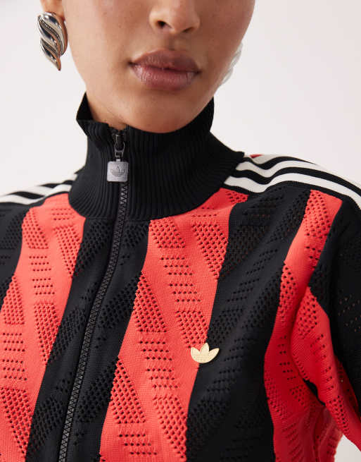 adidas Originals Premium Firebird lace track top in red and black